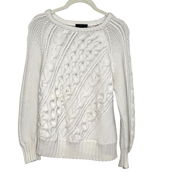 J. Crew Diagonal Cable-Knit Crewneck Sweater Size Small Cotton Fisherman Crew - Picture 1 of 7